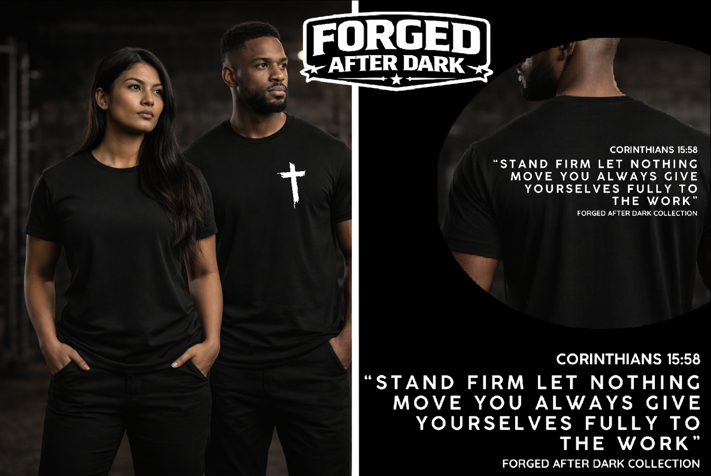 Stand Firm Corinthians 15:58 Tee- Forge After Dark Collection